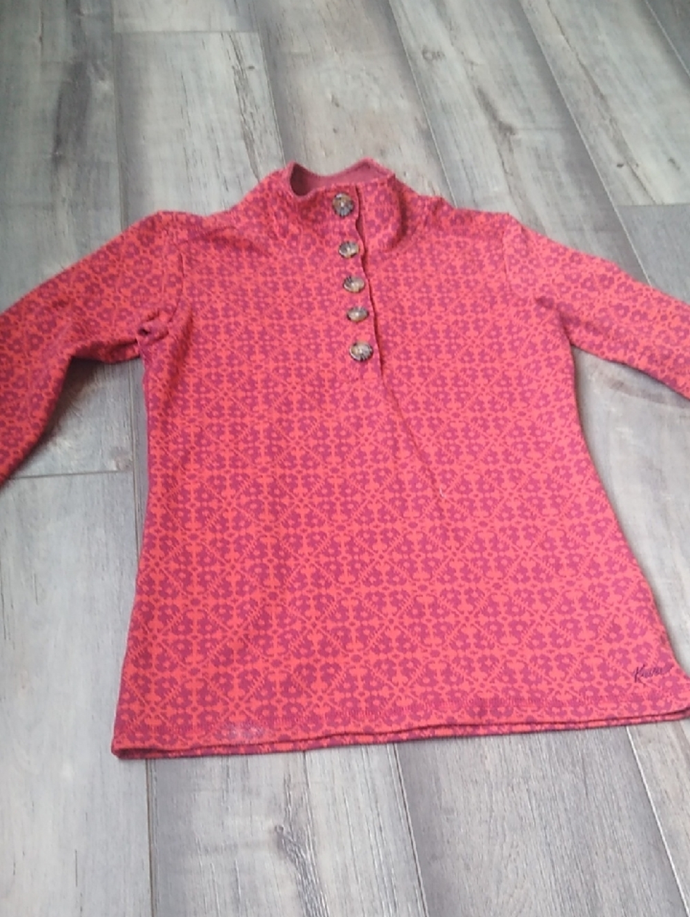 Kavu Pink Patterned Button Pullover